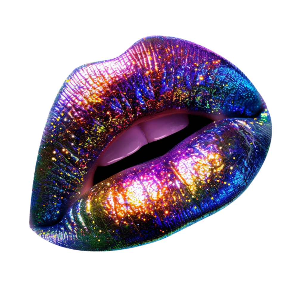 A colorful lip with glitter on it on transparent background. png