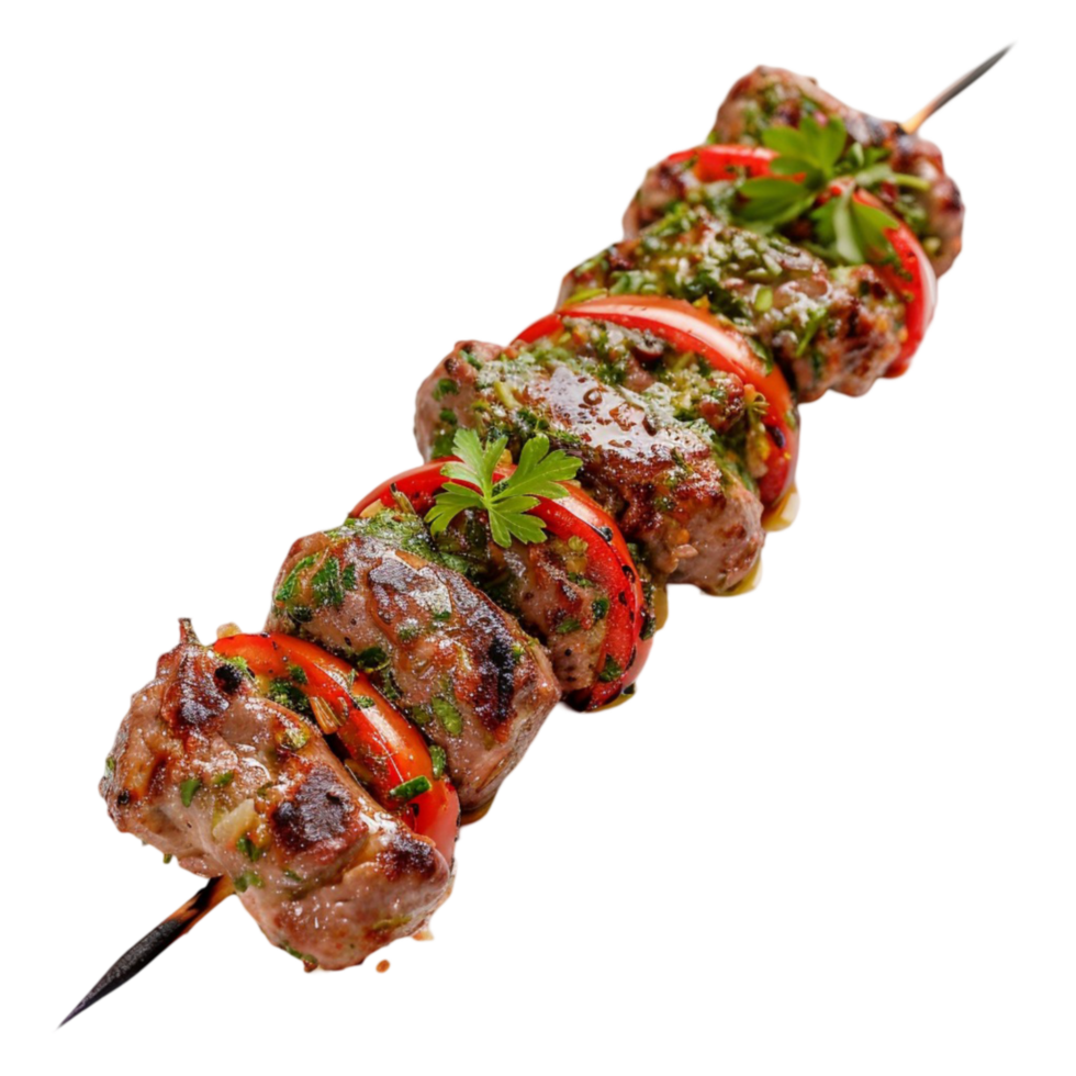 kebab meat skewers on a skewer on transparent background. png