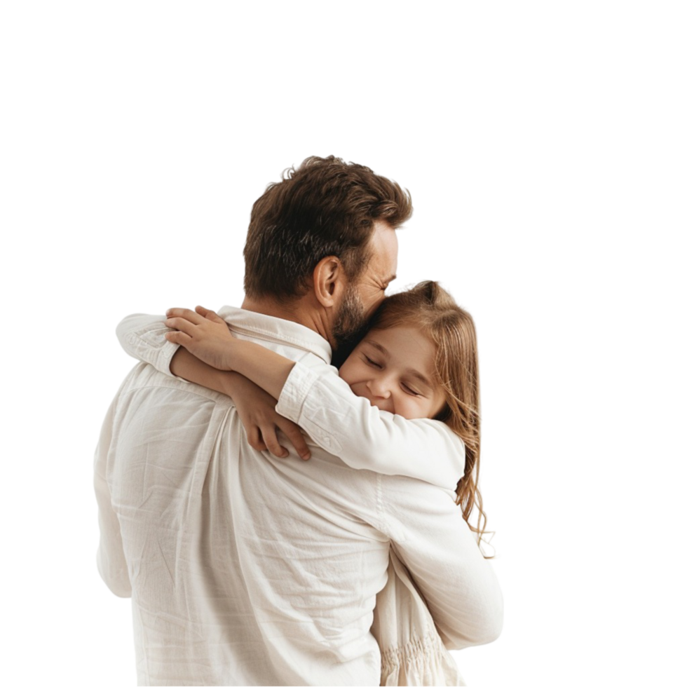 Father and daughter hugging on transparent background. png