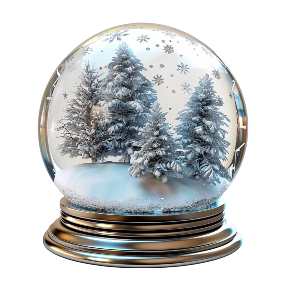 Snow globe with trees in it on transparent background. png