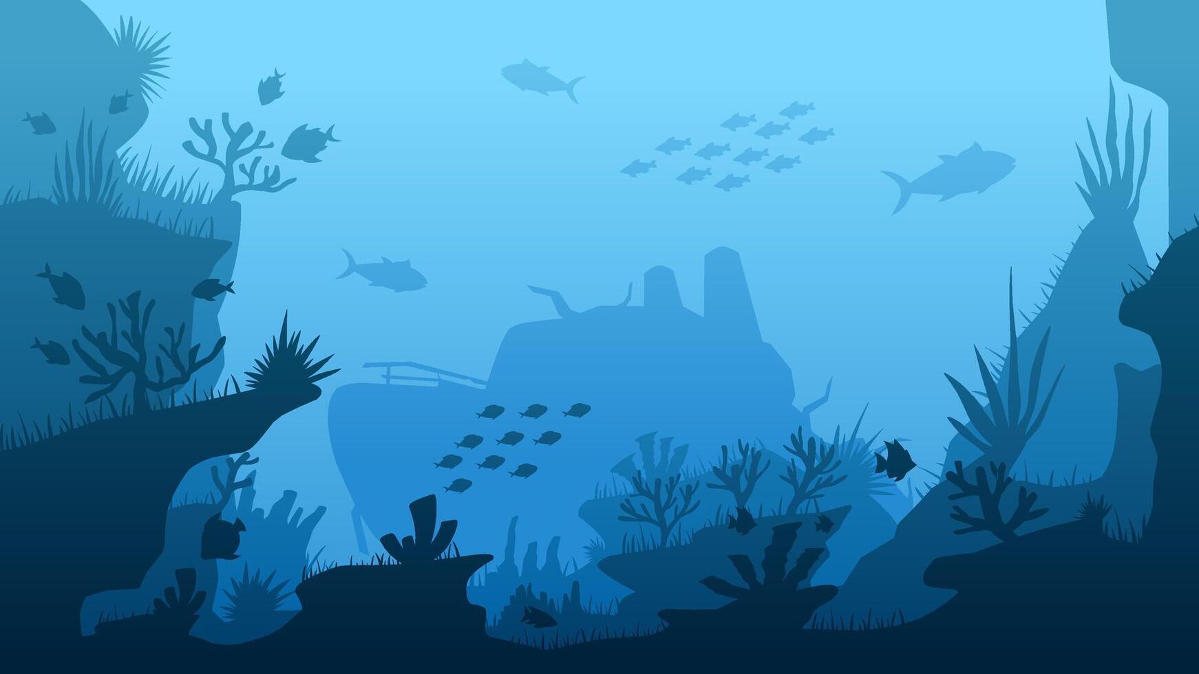 Landscape illustration of shipwreck in the deep sea with coral reefs vector