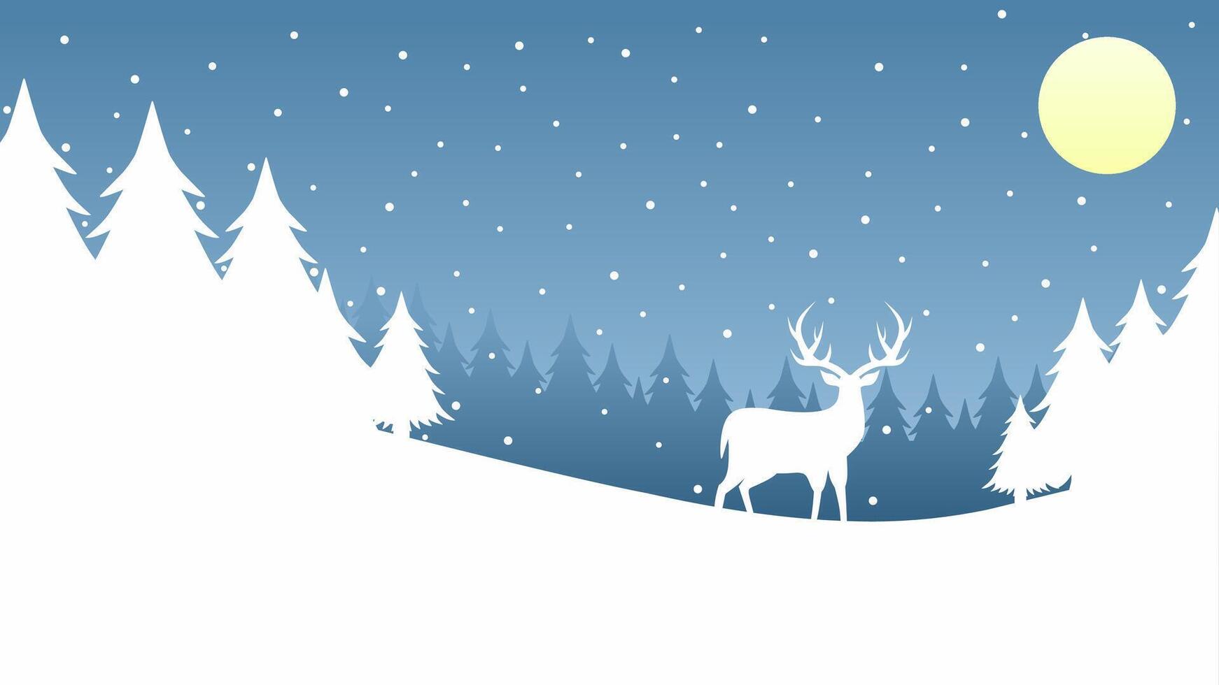 Landscape illustration of reindeer at hill in winter season vector