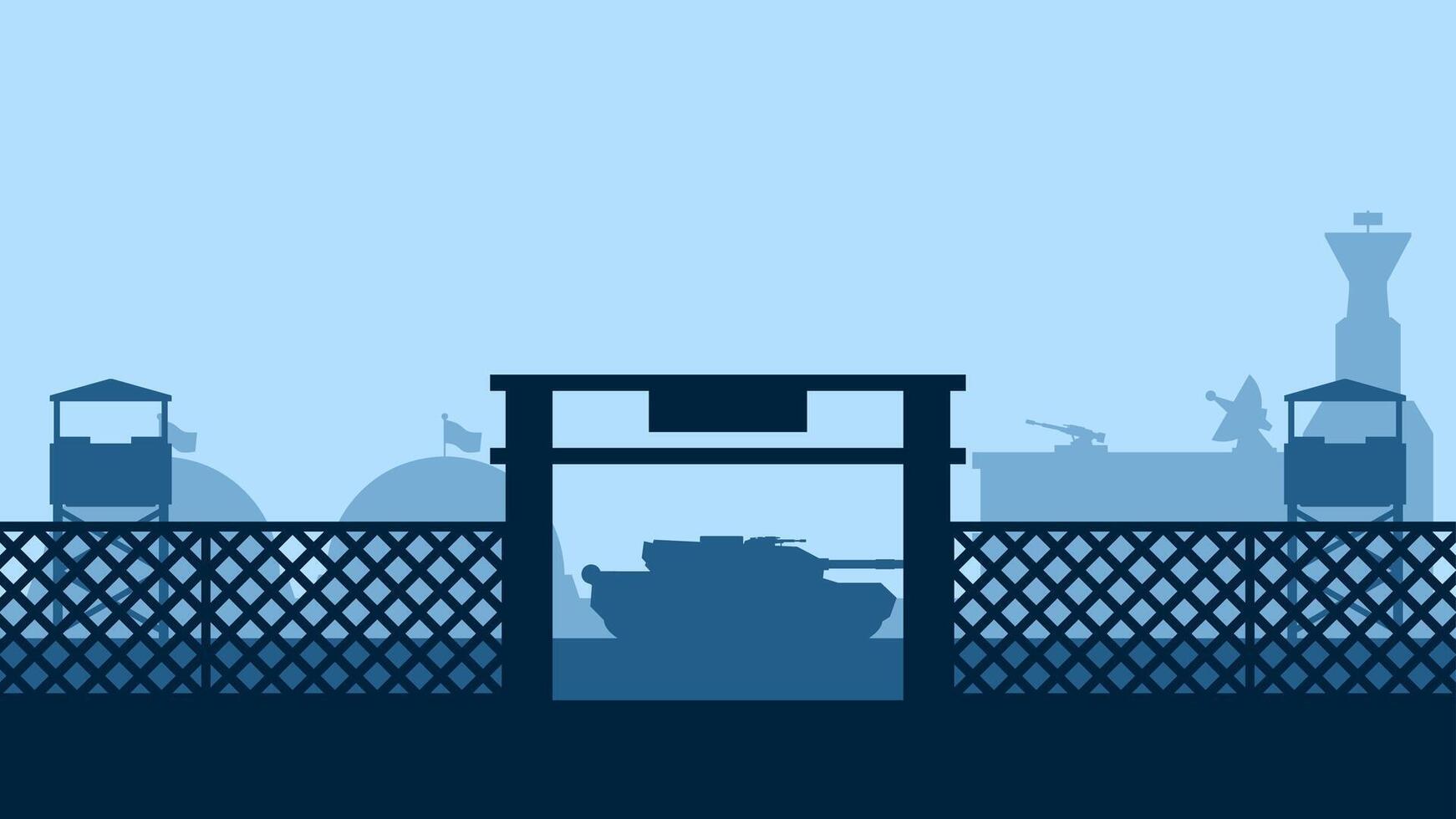 Landscape illustration of military base with tank and watchtower vector