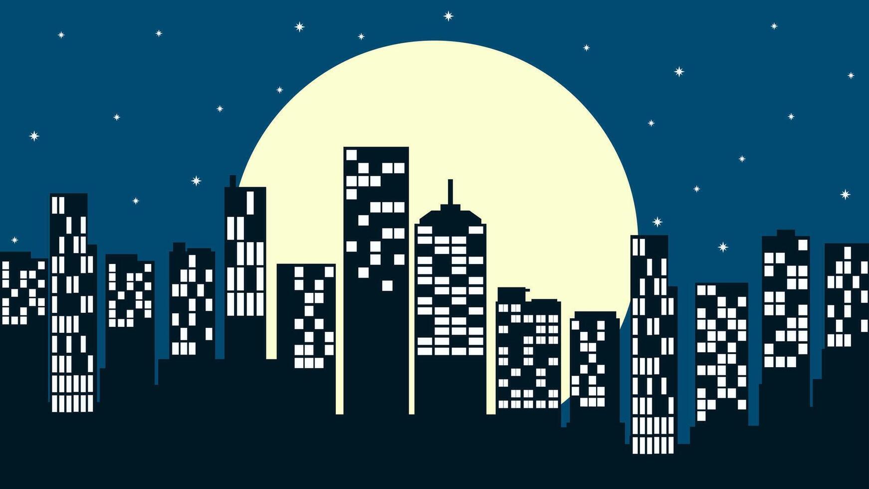 Cityscape illustration of skyline building with full moon night vector