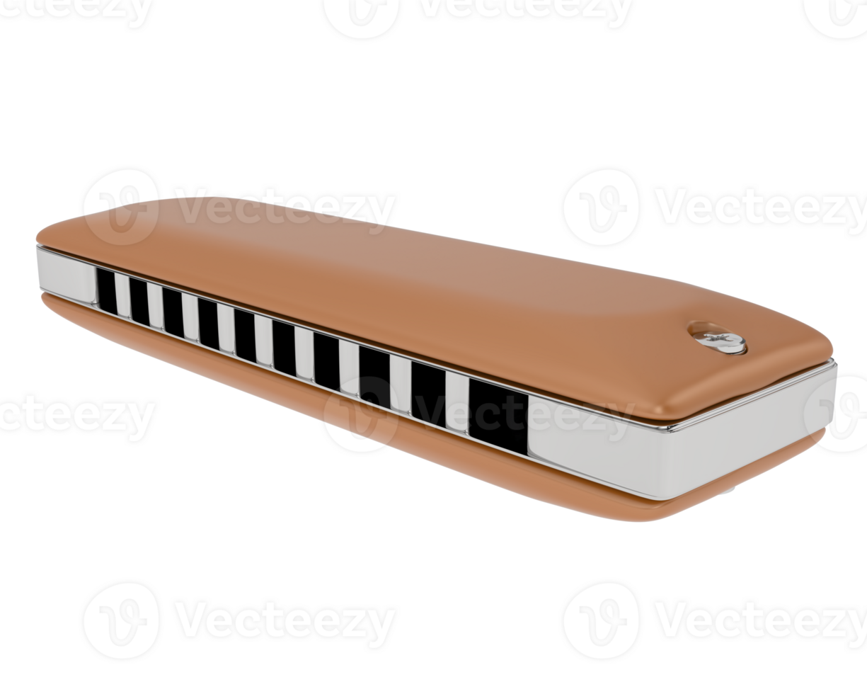 Classic harmonica isolated on background. 3d rendering - illustration png