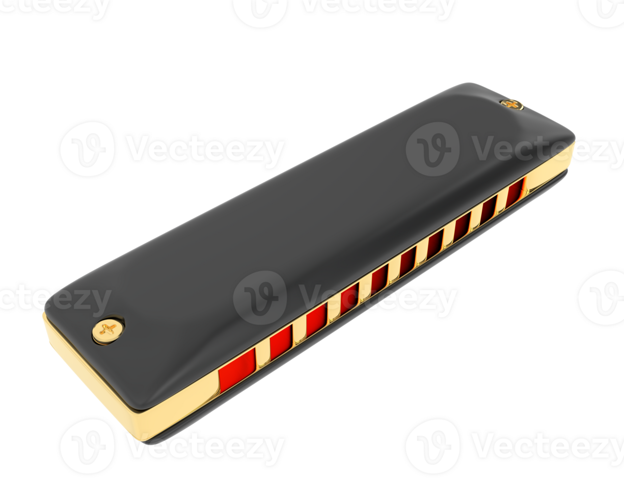 Classic harmonica isolated on background. 3d rendering - illustration png