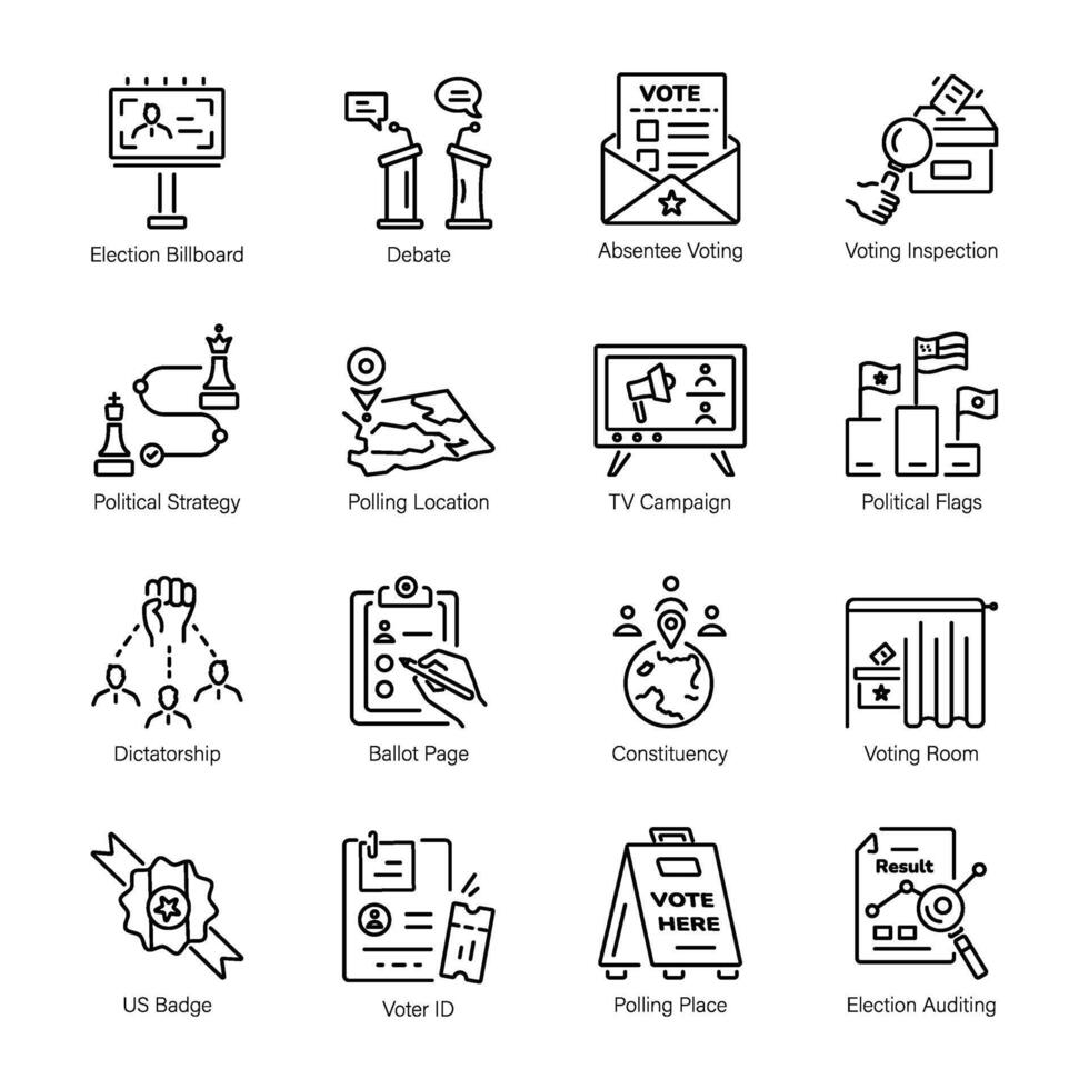 Collection of Election Campaign Linear Icons vector