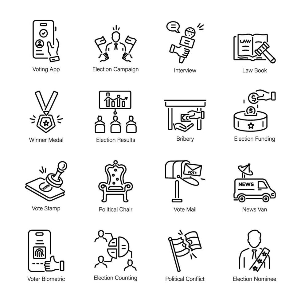 Collection of Electoral Process Linear Icons vector