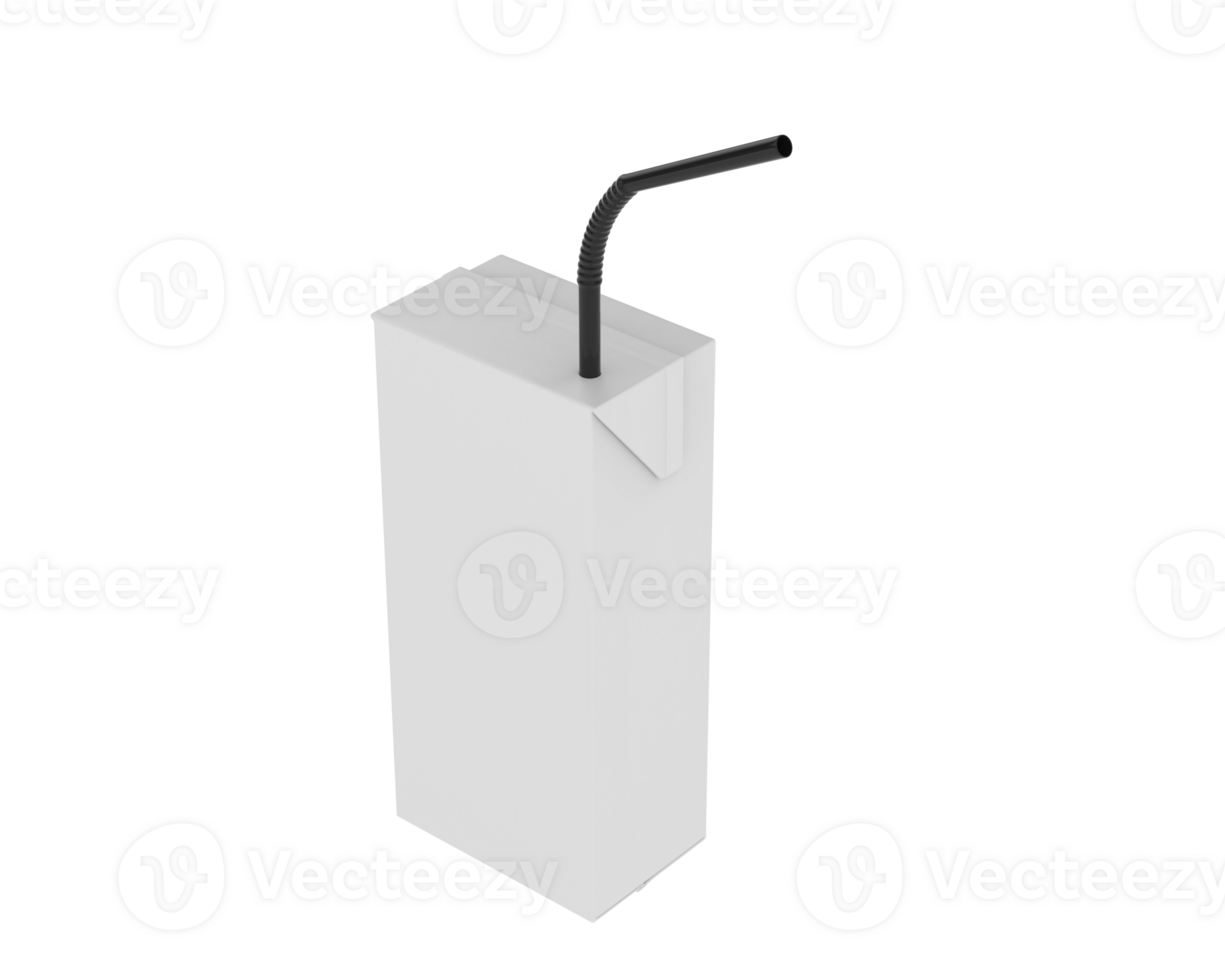 Juice box with straw isolated on background. 3d rendering - illustration png
