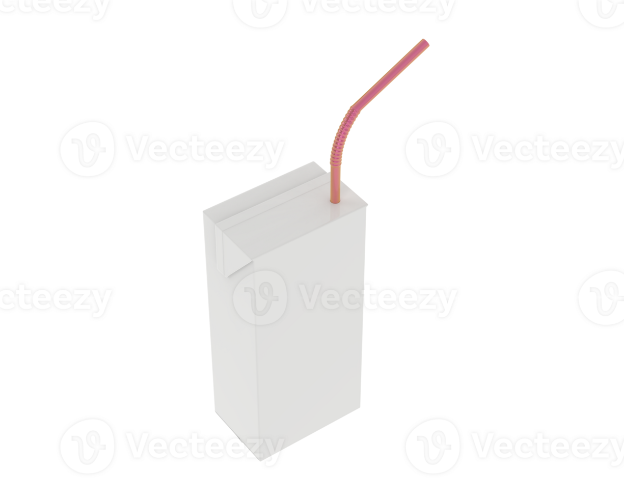 Juice box with straw isolated on background. 3d rendering - illustration png