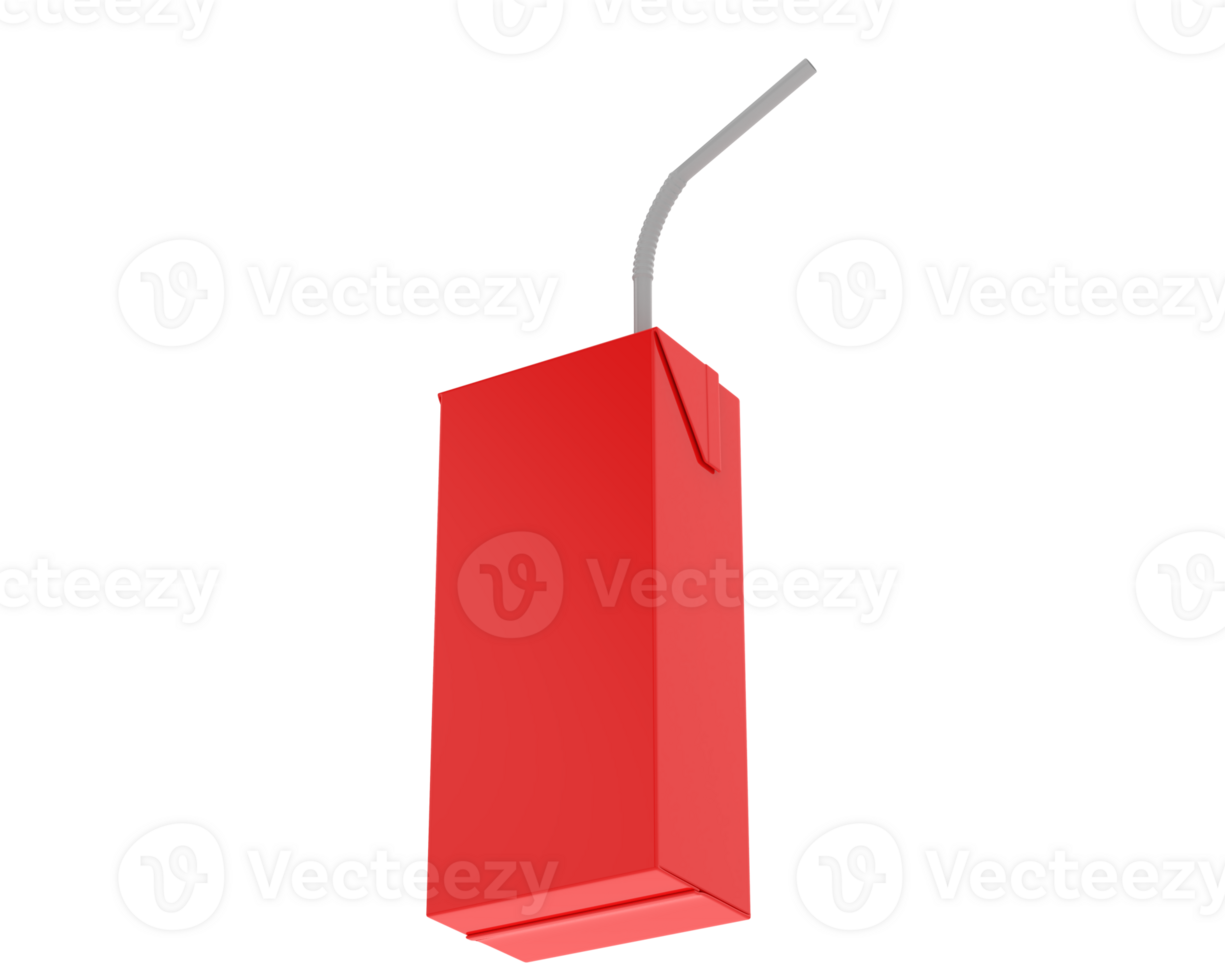 Juice box with straw isolated on background. 3d rendering - illustration png