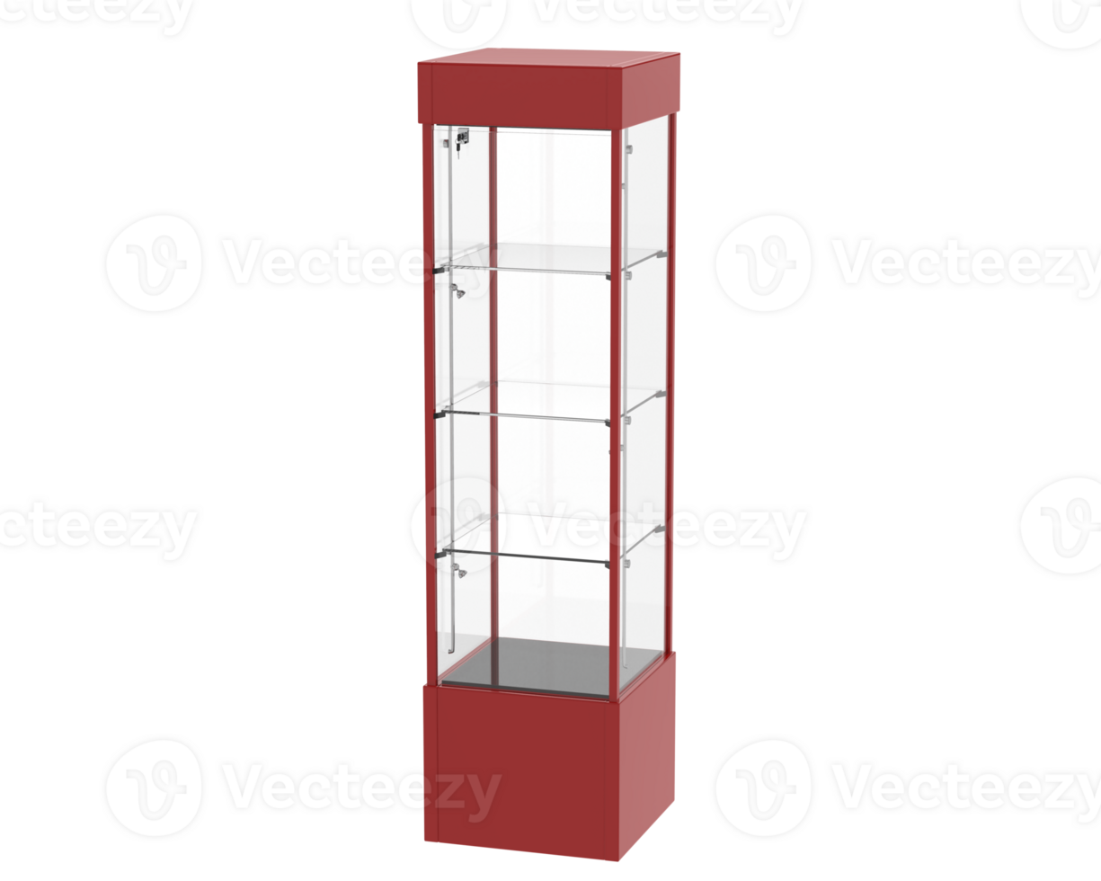 Four tier glass tower display case isolated on background. 3d rendering - illustration png
