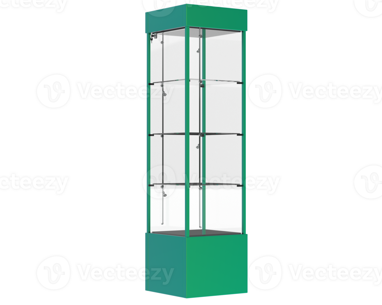 Four tier glass tower display case isolated on background. 3d rendering - illustration png