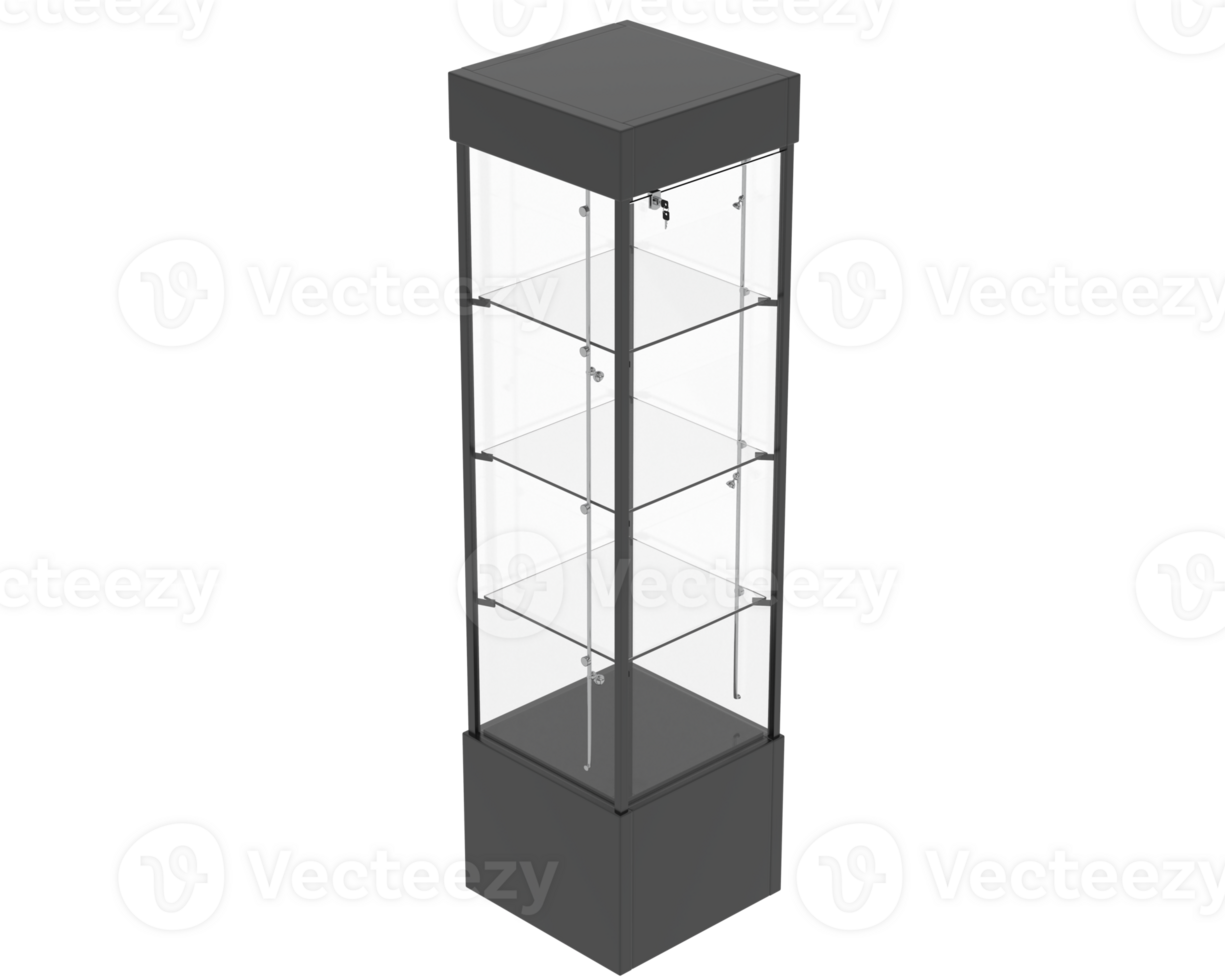 Four tier glass tower display case isolated on background. 3d rendering - illustration png