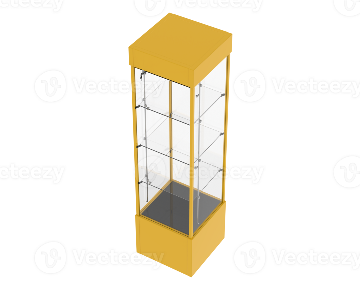Four tier glass tower display case isolated on background. 3d rendering - illustration png