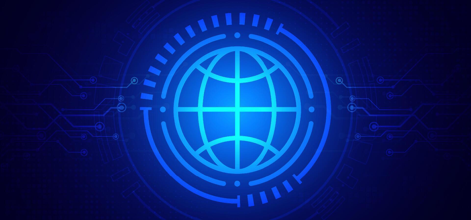 Abstract digital technology futuristic circuit board blue background, Cyber science tech layout, Innovation future Ai big data, Global internet network connection, Cloud hi-tech illustration vector