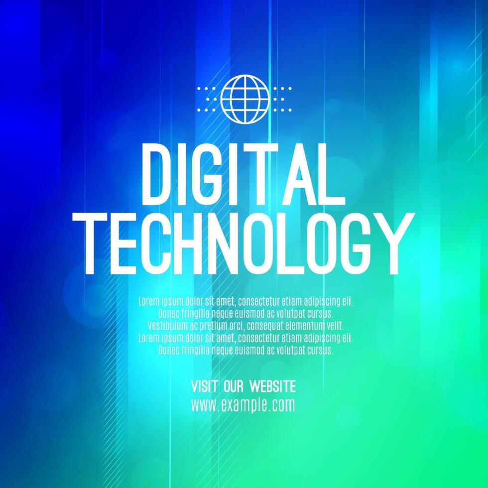 Digital technology social post banner sale template green blue background, abstract cyber information communication, innovation future tech data, internet network connection, Ai big data illustration vector