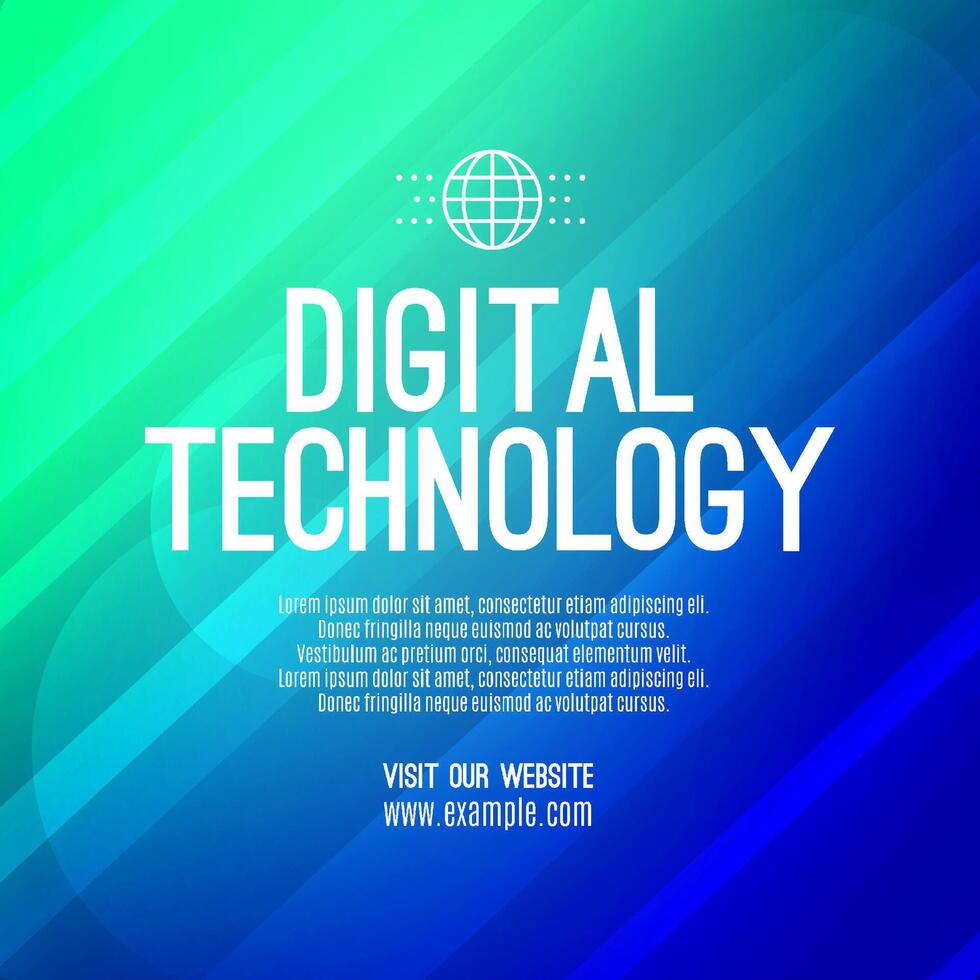 Digital technology social post banner sale template green blue background, abstract cyber information communication, innovation future tech data, internet network connection, Ai big data illustration vector