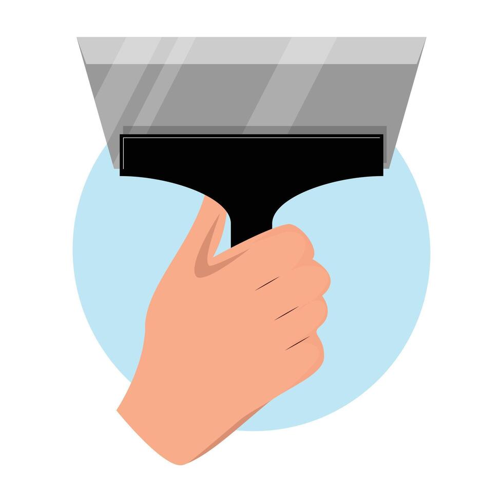 hand holding a metal spatula and blue circle on the background vector