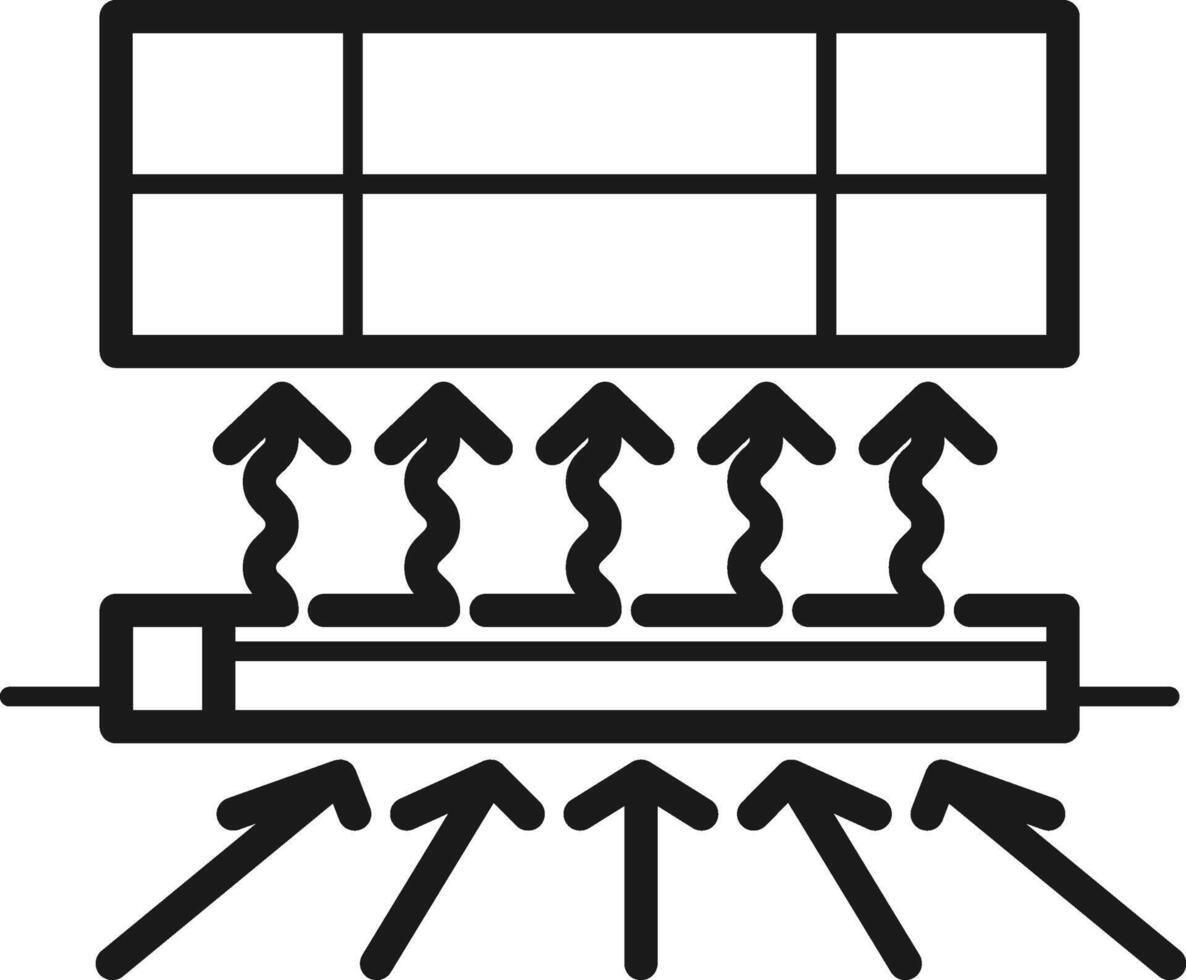 Baseboard floor heater home icon with air flow symbol. vector