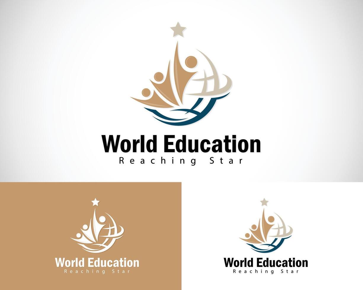 world education logo creative design concept reaching star book reading success teamwork vector
