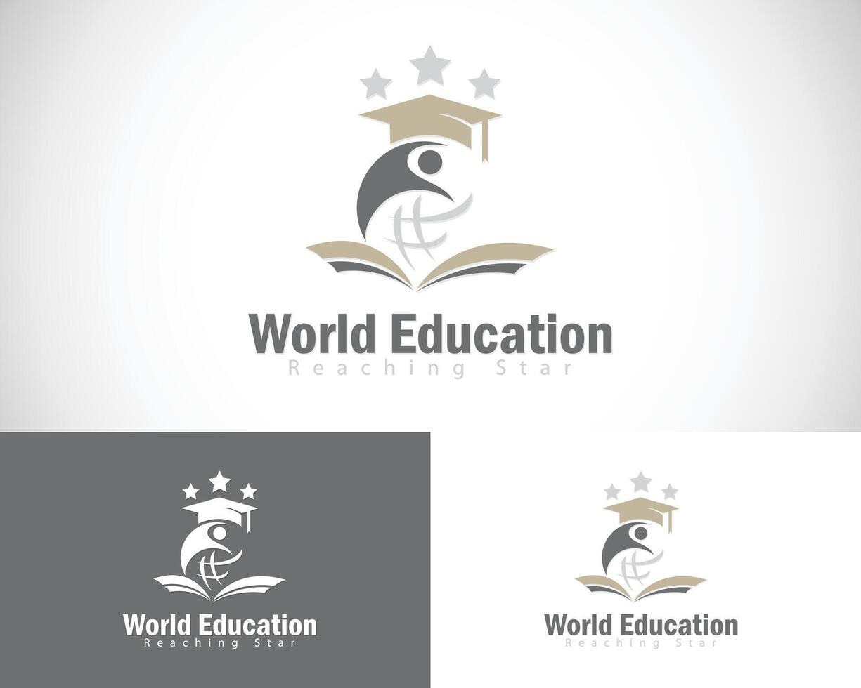 world education logo creative design concept reaching star book reading success teamwork vector