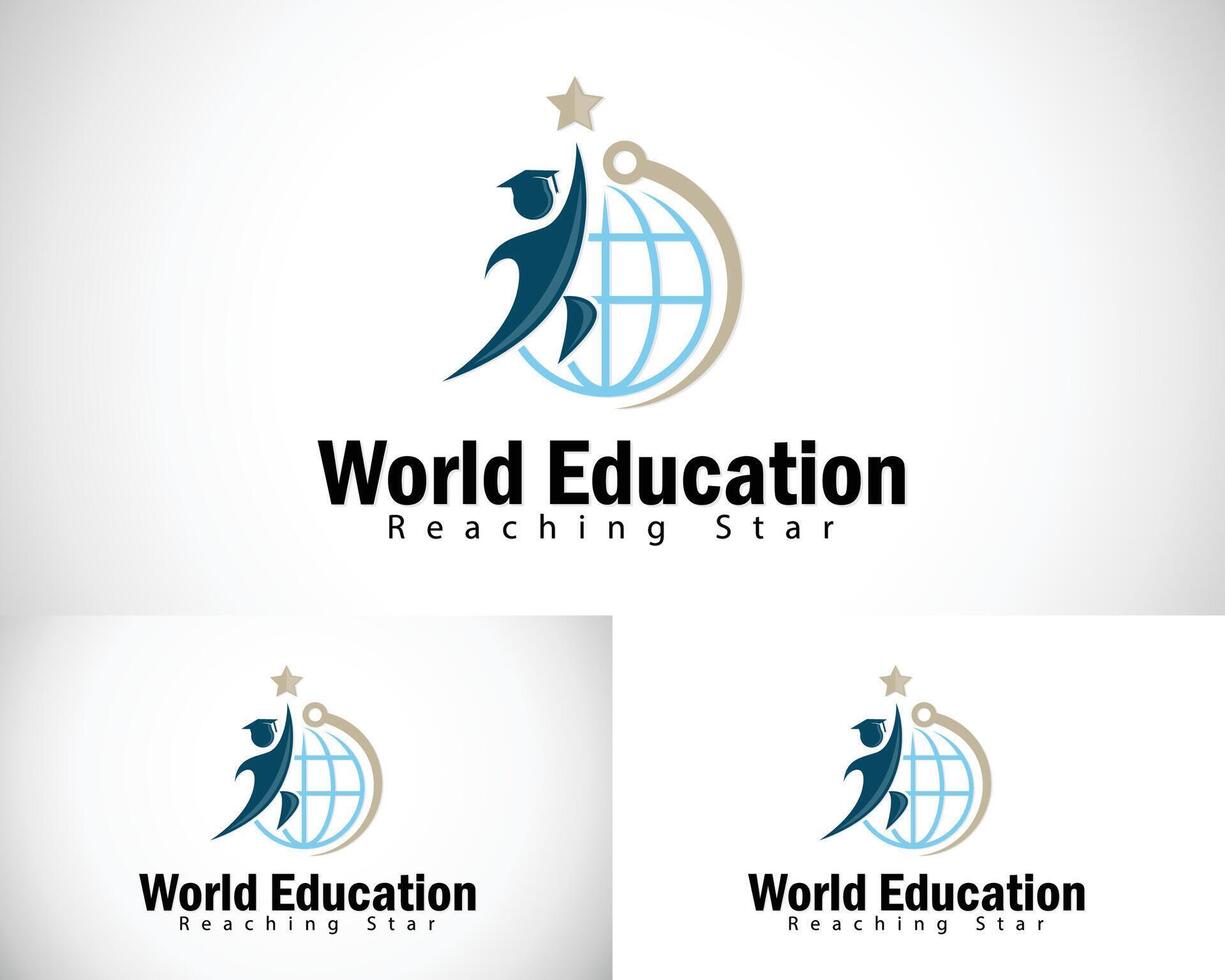 world education logo creative reaching star design concept globe technology vector