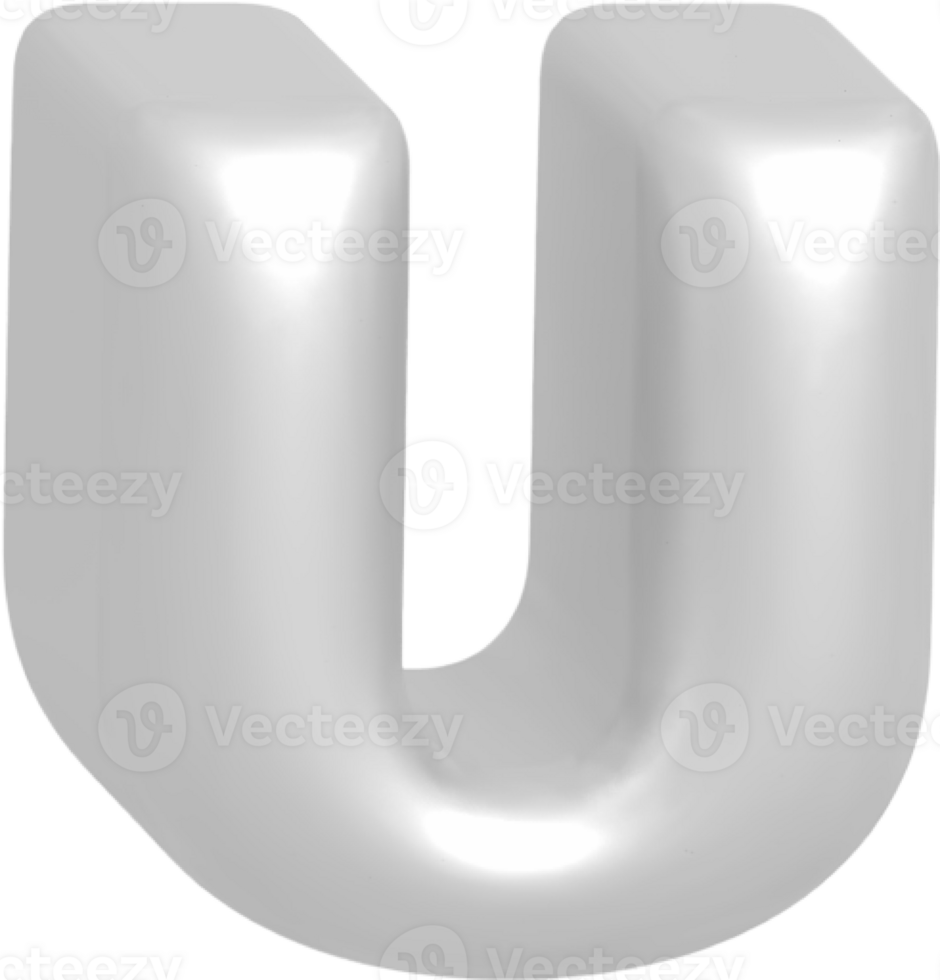 U metallic inflate balloon style alphabet png