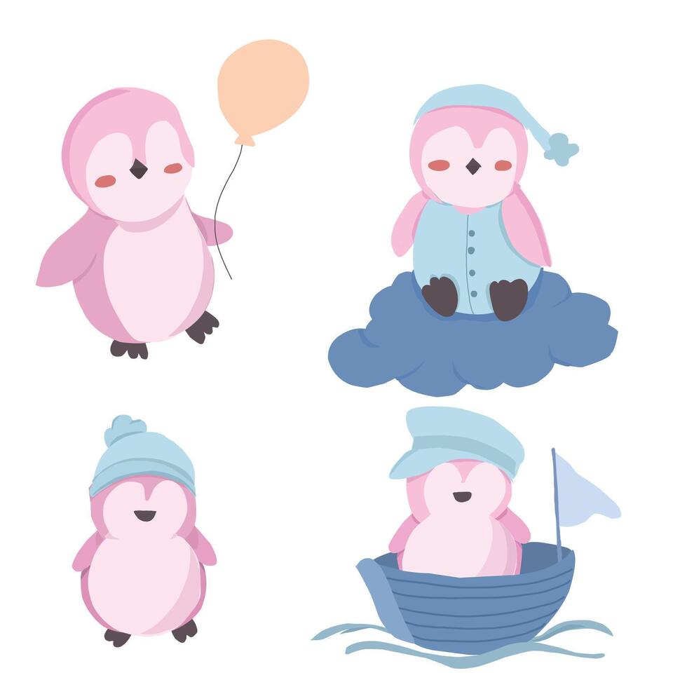 Cute Penguin Bird Illustration Set vector