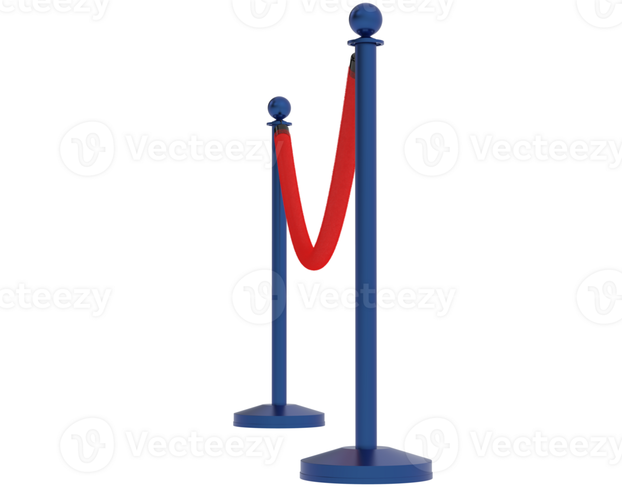 Red velvet rope isolated on background. 3d rendering - illustration png