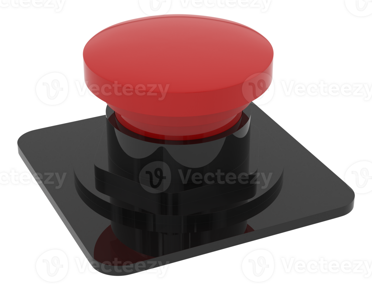 Red button isolated on background. 3d rendering - illustration png