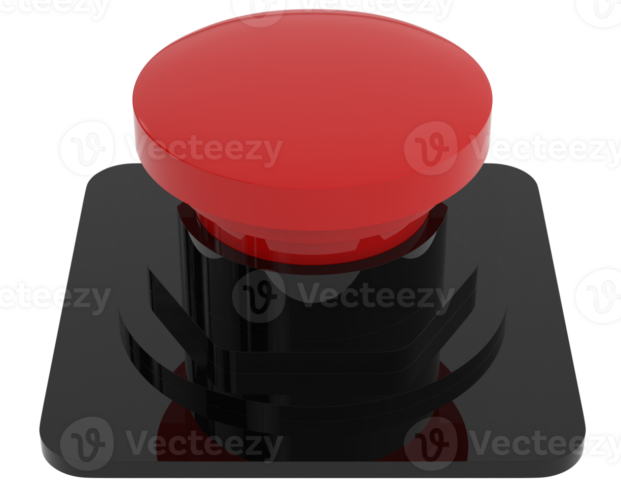 Red button isolated on background. 3d rendering - illustration png