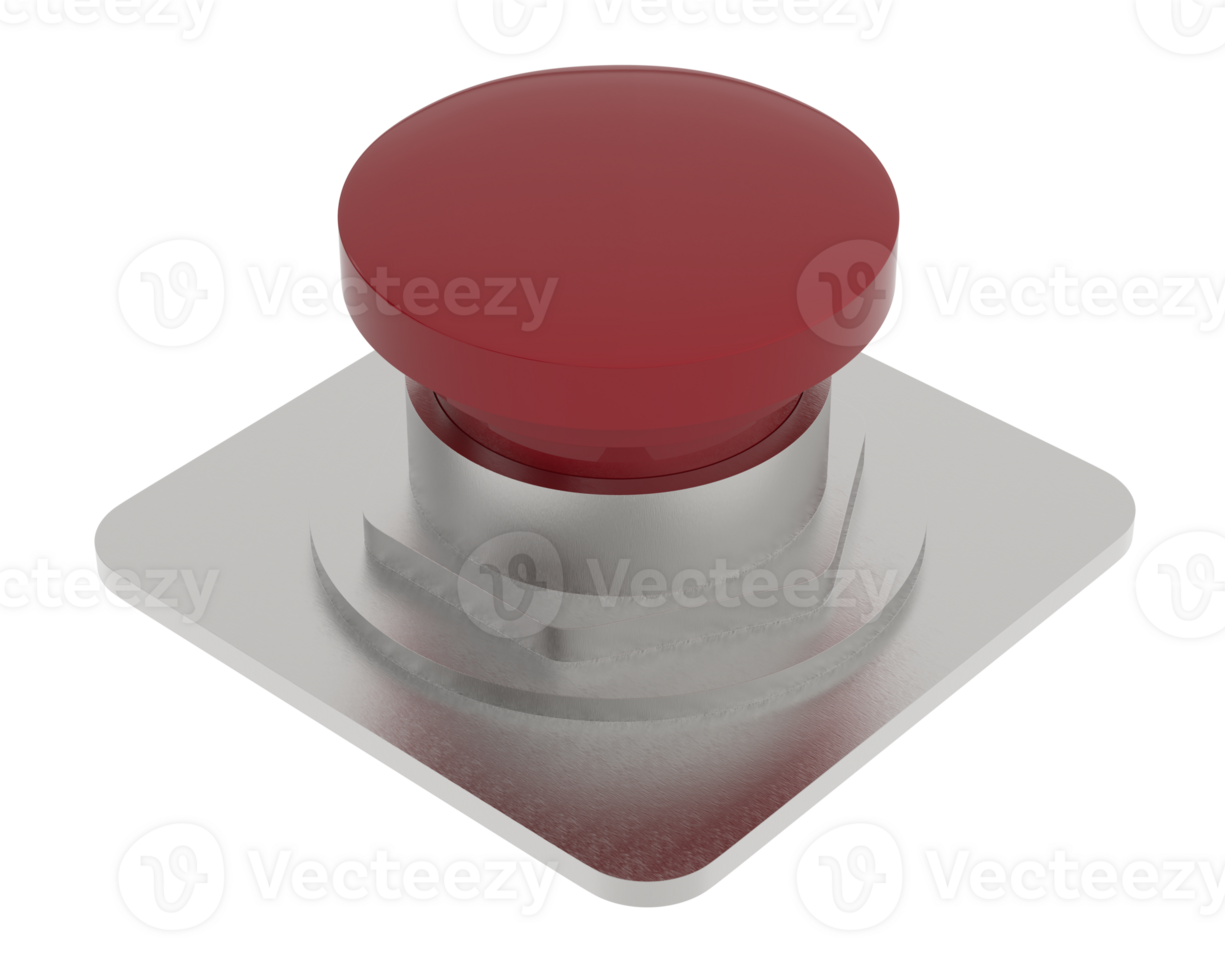 Red button isolated on background. 3d rendering - illustration png