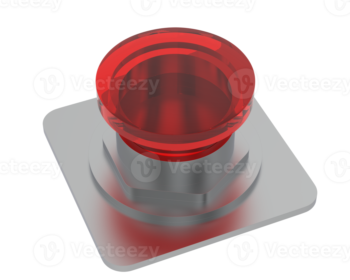 Red button isolated on background. 3d rendering - illustration png