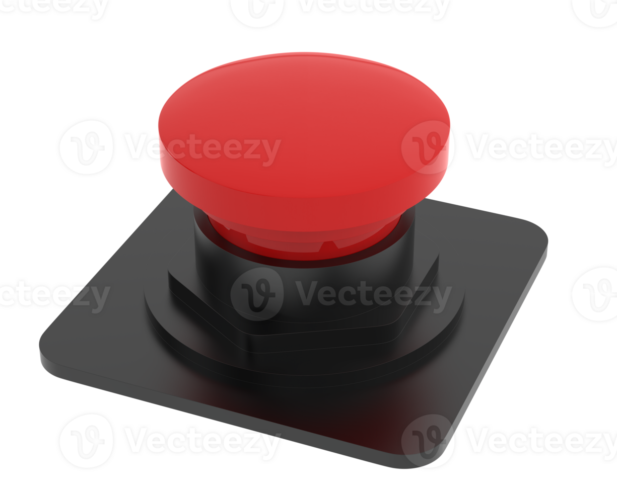 Red button isolated on background. 3d rendering - illustration png