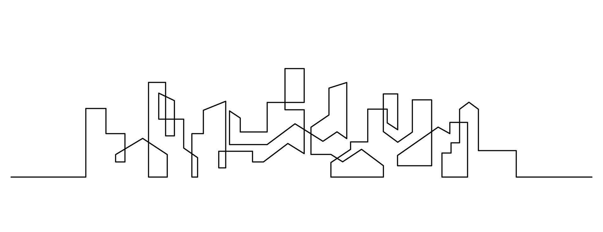 urban city building one line continuous panorama vector