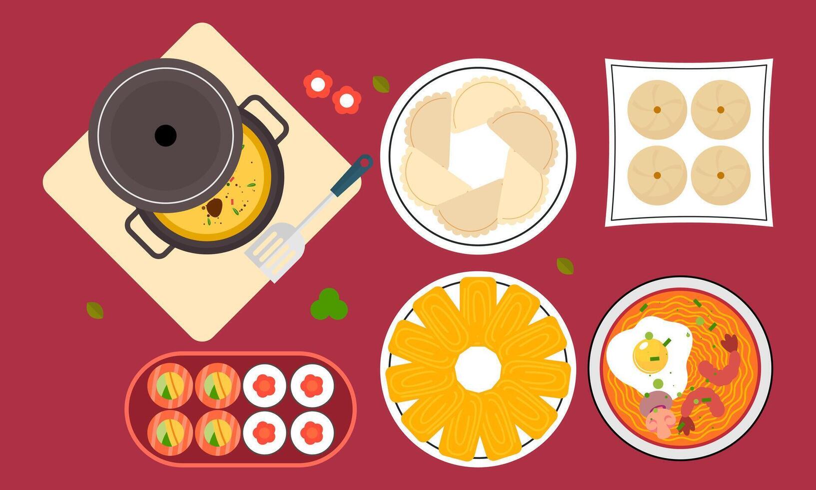 Asian kitchen. A lot of different seafood logo vector