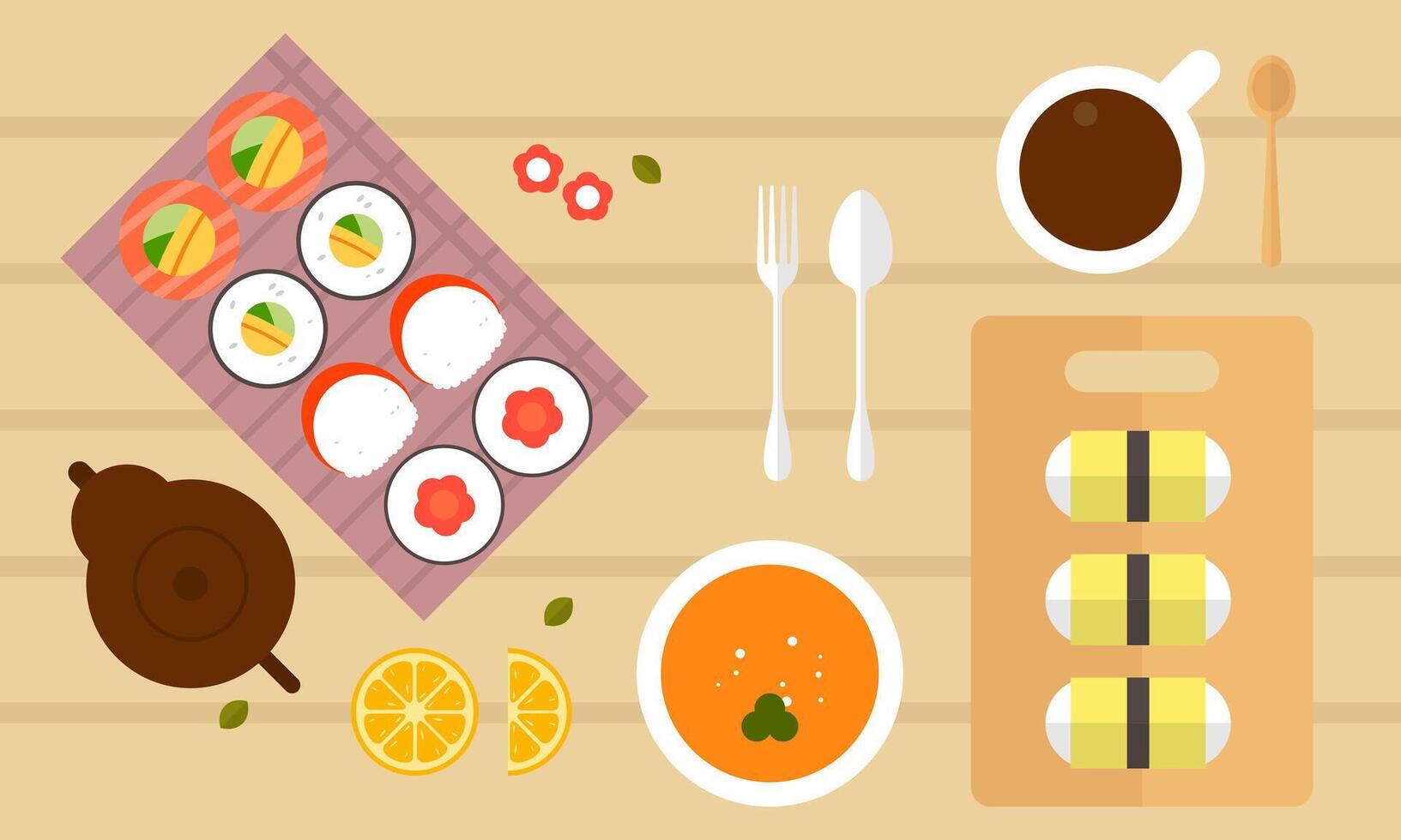 Asian kitchen. A lot of different seafood logo vector