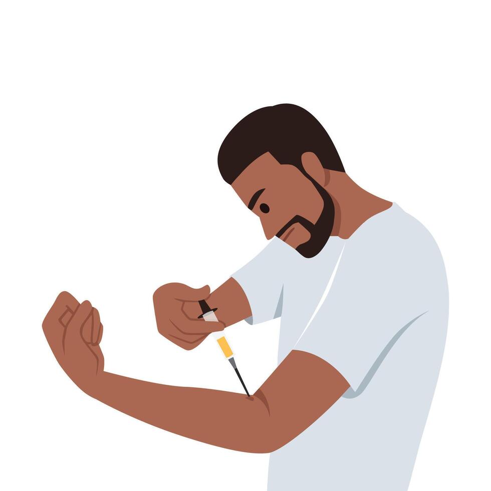 Testosterone Dosage Injection for Black Body Builders Gaining Big Muscles. vector