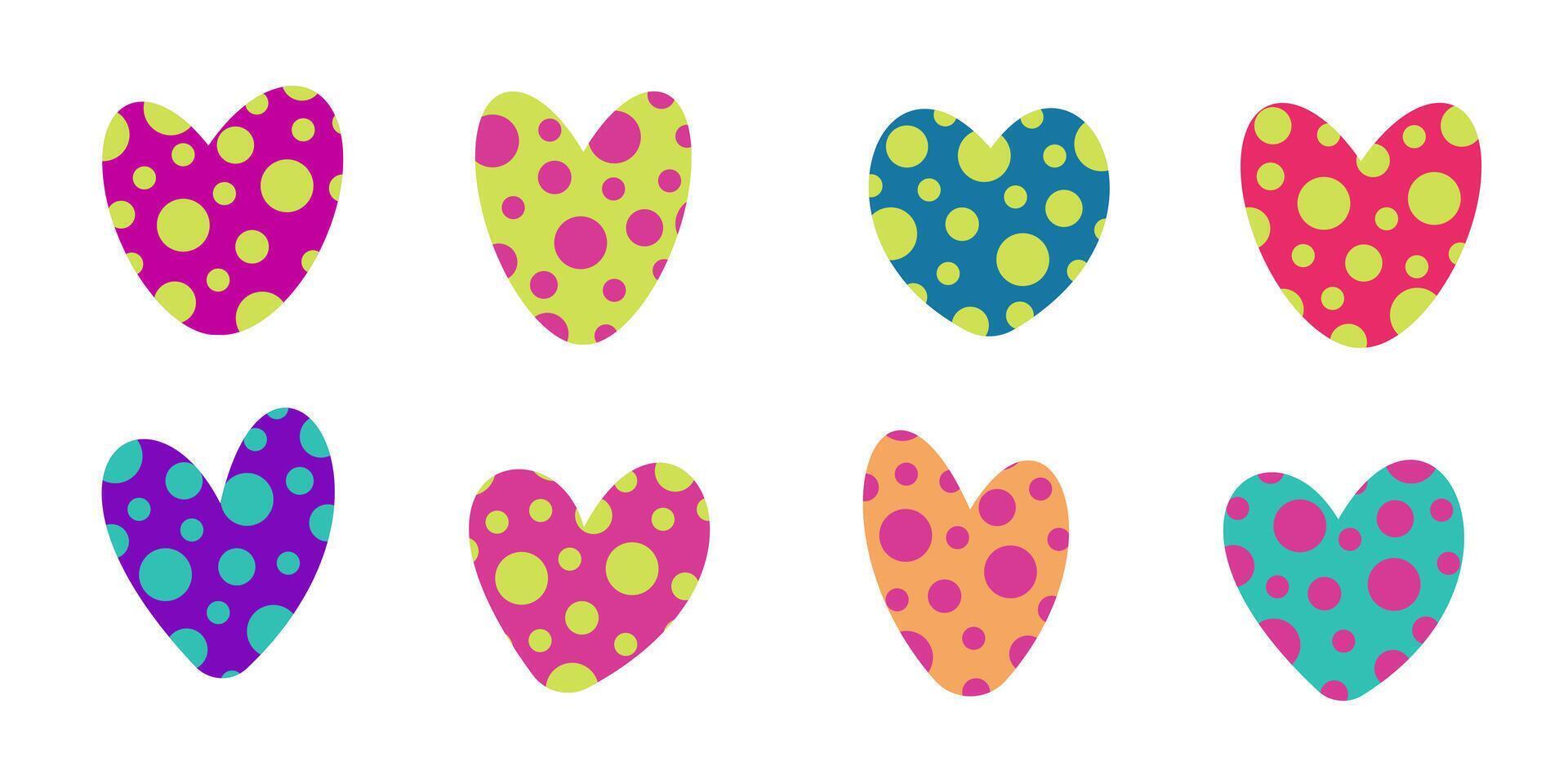 Set of colored spotted hearts. illustration vector