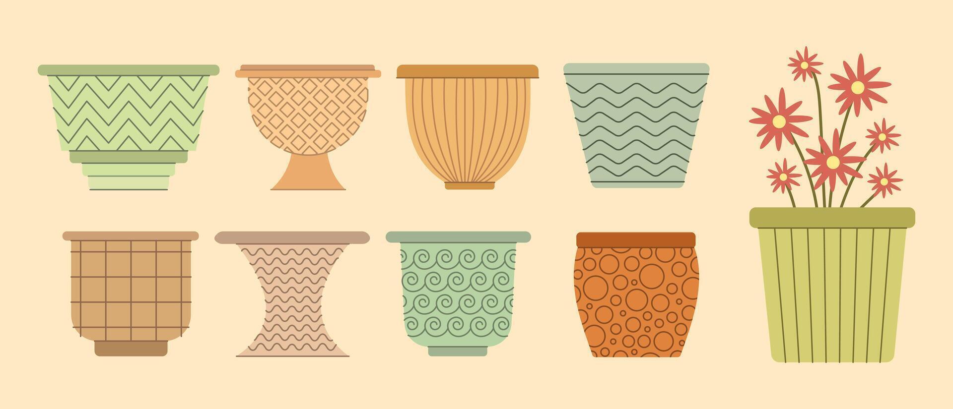 Set of empty pots. Flat illustration vector