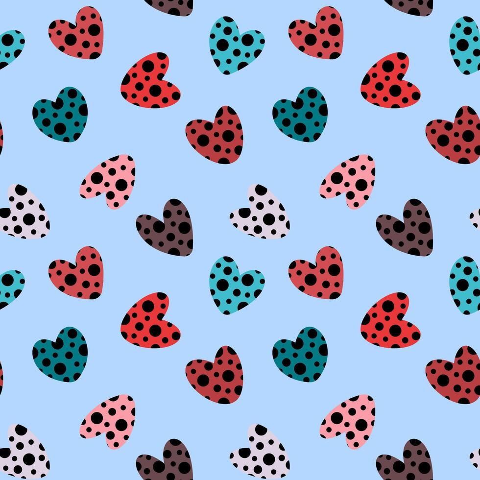 Seamless pattern of colored spotted hearts. illustration vector