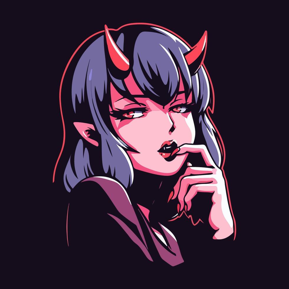 Lofi devil girl illustration vector