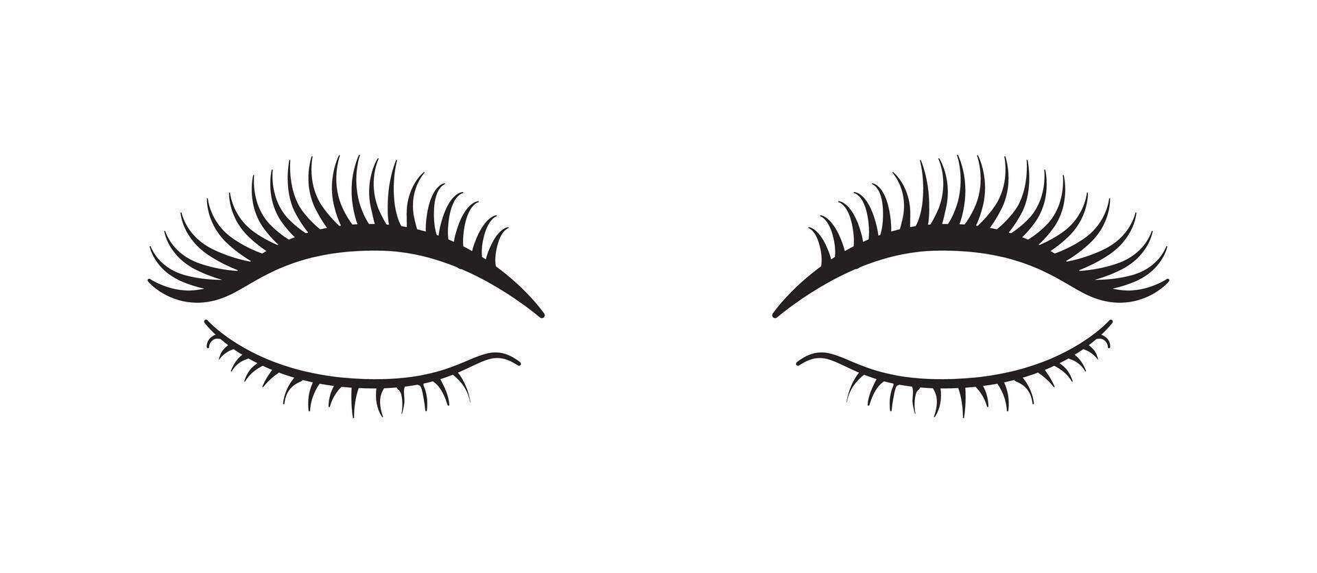 Beautiful long black false eyelashes. Eyelash extension symbol vector