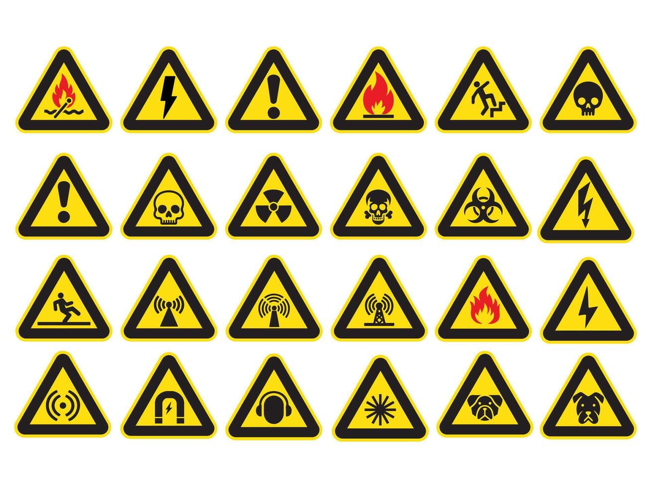 TRIANGLE WARNING SIGNS SET SYMBOL SAFETY COLLECTION vector