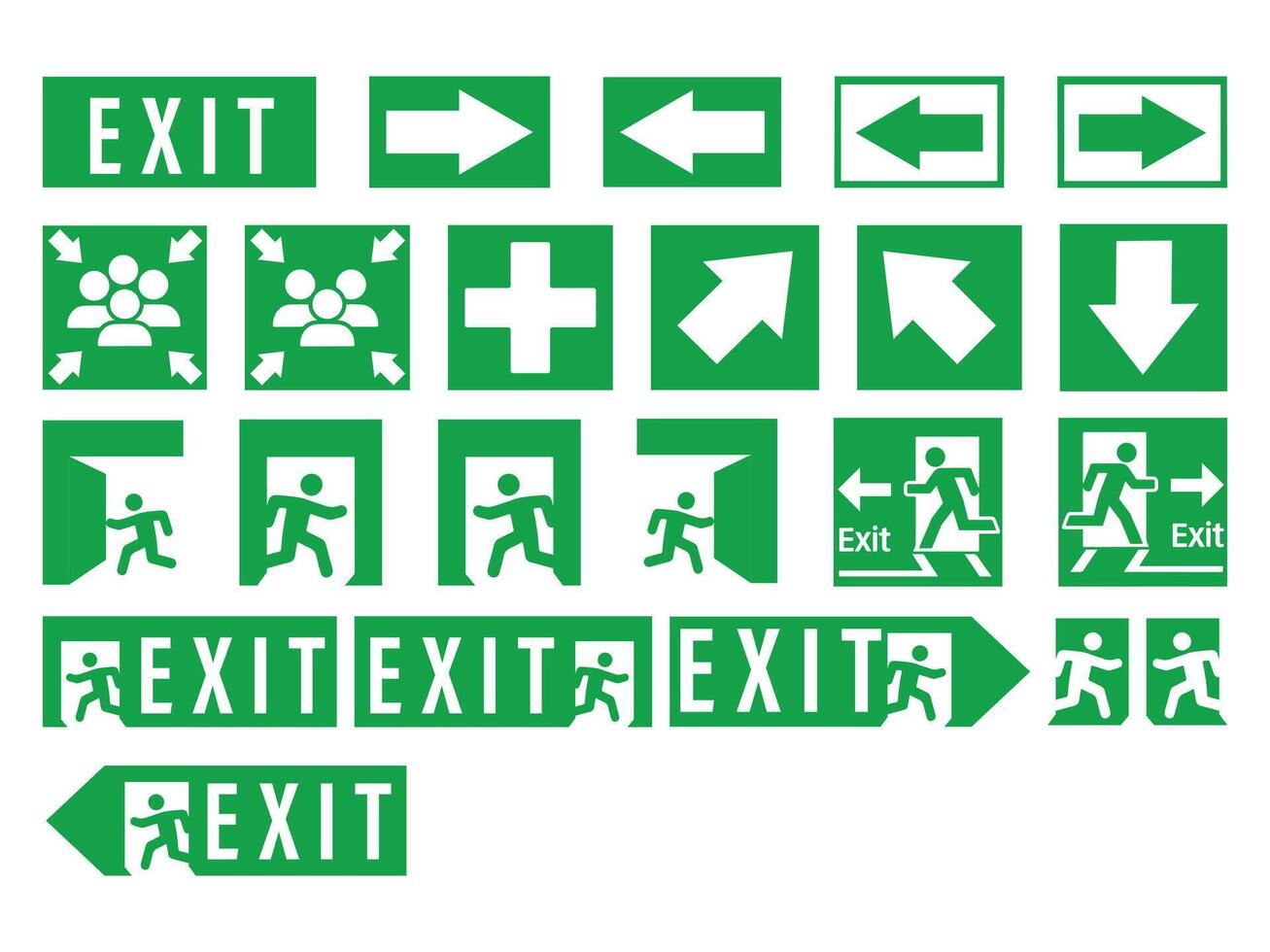 Fire action signs. Way signs for evacuation during a fire. vector