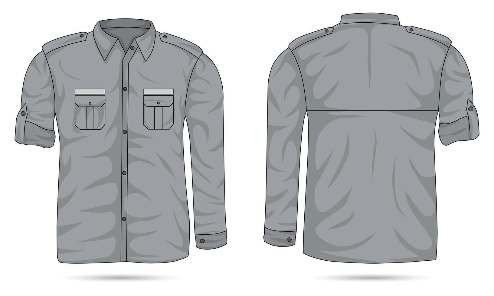 Mockup of gray long-sleeve formal work clothes, front and back view vector