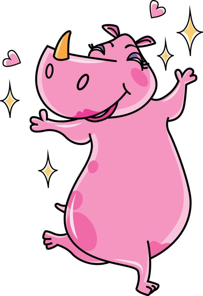 Happy Dancing Pink Rhino Cartoon vector
