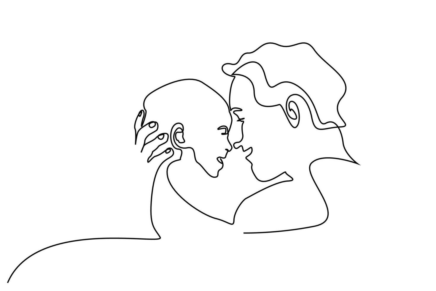 little baby and dad hugging laughing heads line art vector