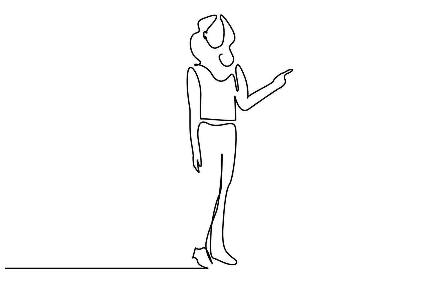 young beautiful woman showing index finger line full length concept line art vector